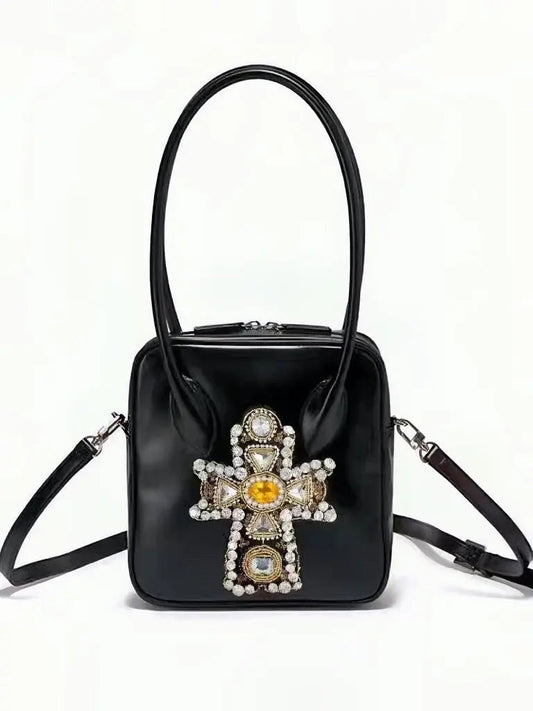 Free Shipping For 'Amber' Handmade Rhinestone Cross Handbag