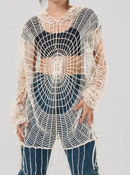 Free Shipping For 'Amnesia' Spider Web Crochet Smock top