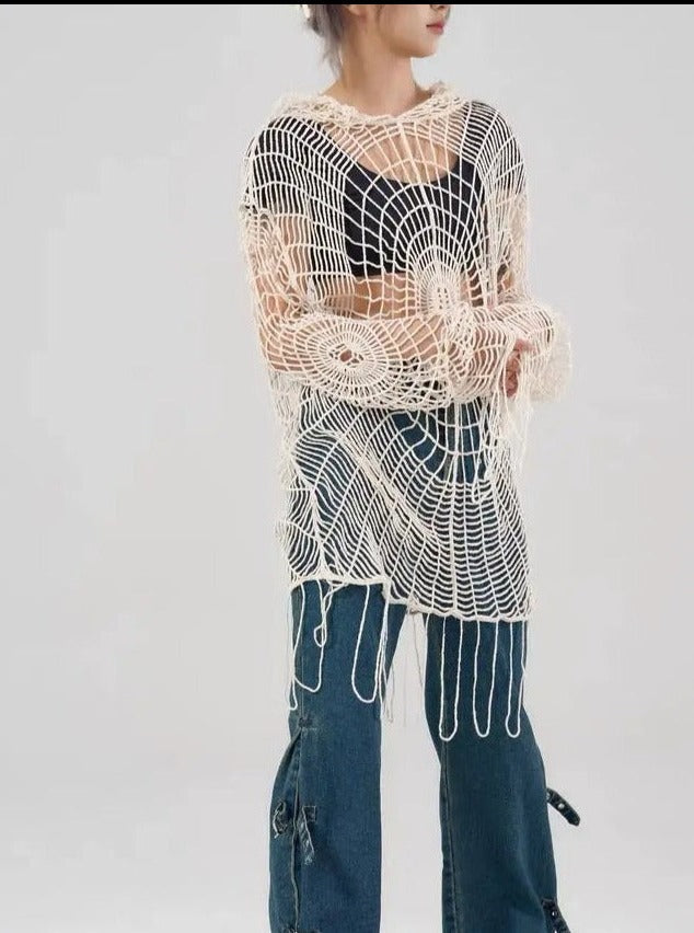 Free Shipping For 'Amnesia' Spider Web Crochet Smock top