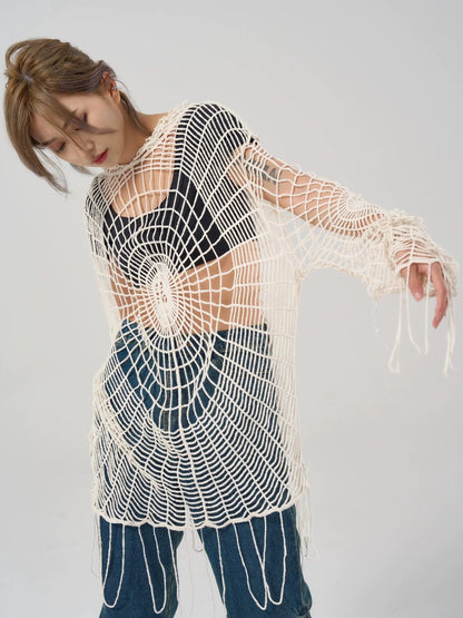 Free Shipping For 'Amnesia' Spider Web Crochet Smock top