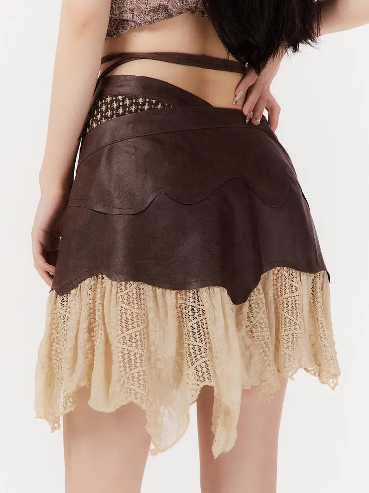 Free Shipping For 'Ancient Times' Denim Asymmetrical Lace Hanky Hem Skirt