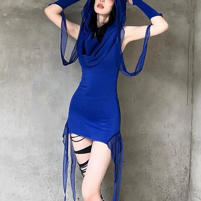 Free Shipping For 'Aqua' Klein Blue Hooded Wasteland Punk Dress