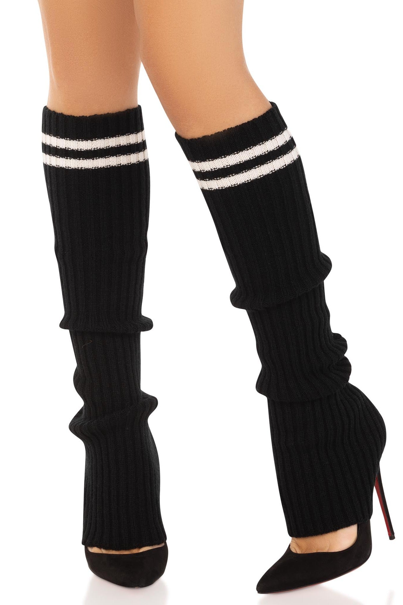 Free Shipping For Athletic Stripped Ribbed Strirrup Leg Warmers