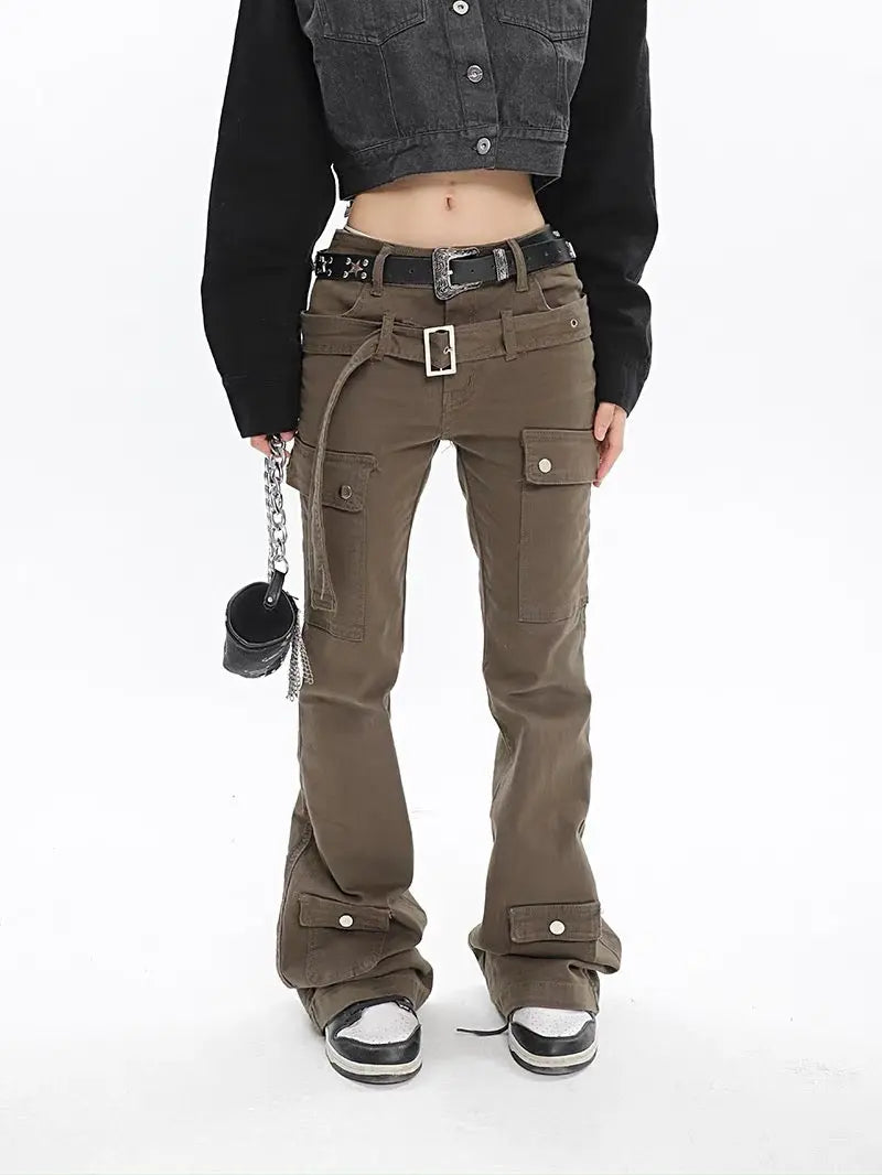 Free Shipping For 'Attention' Punk Buckle Belt Cargo Pants