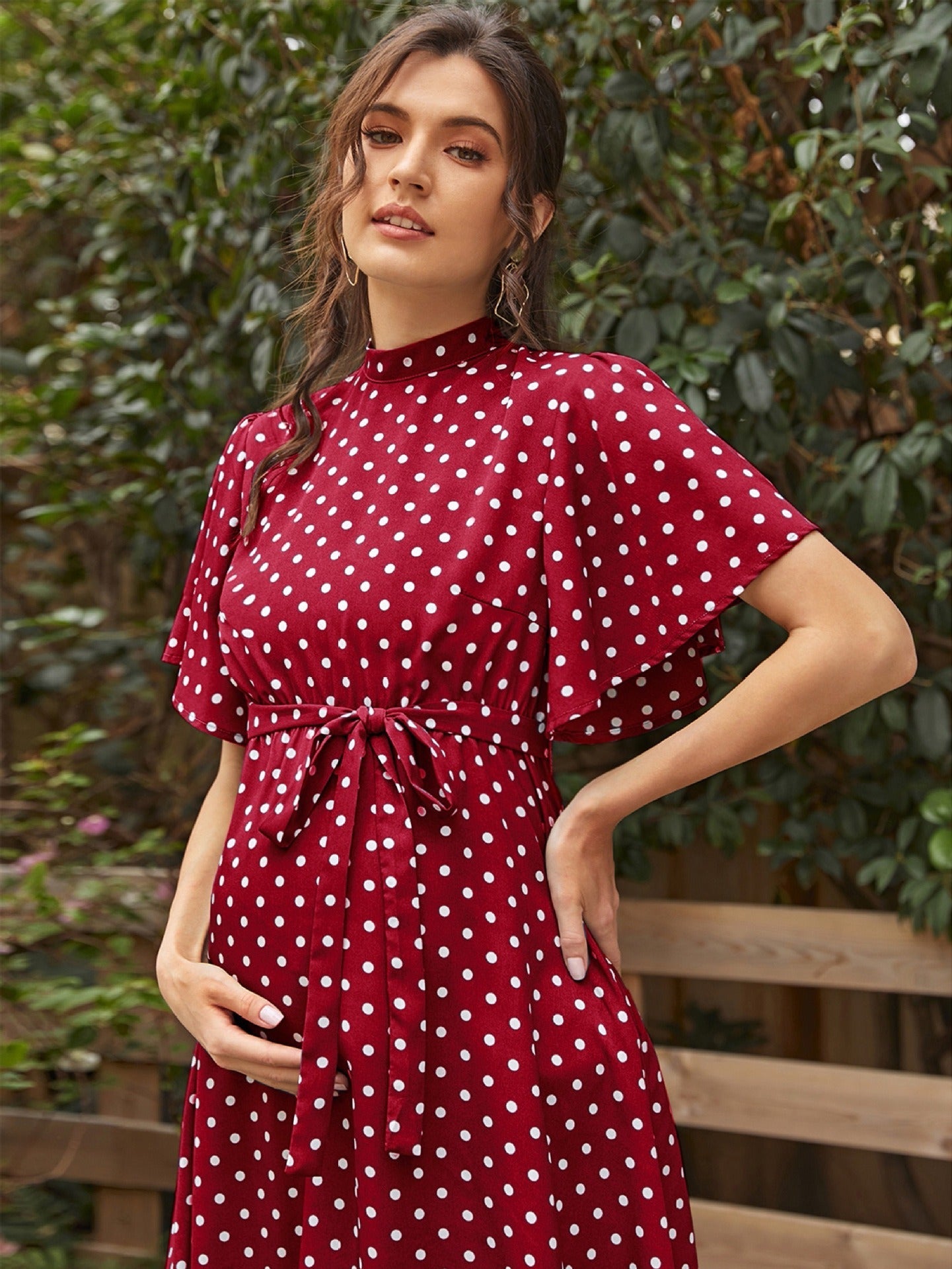 Free Shipping ForFashionable and comfortable short sleeved polka dot chiffon maternity dress with straps