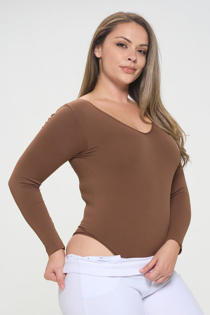 Free Shipping For Plus Size Seamless Body Contour Long Sleeve Bodysuit