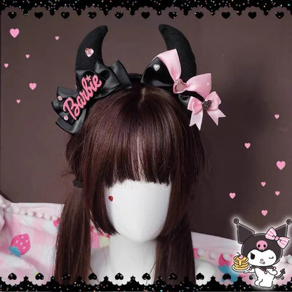 Free Shipping For 'Bad Gurl' Horns Black Pink Bow Tie Headband