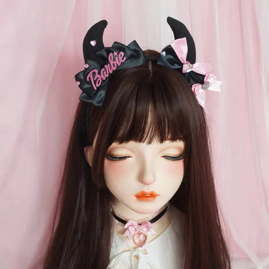 Free Shipping For 'Bad Gurl' Horns Black Pink Bow Tie Headband