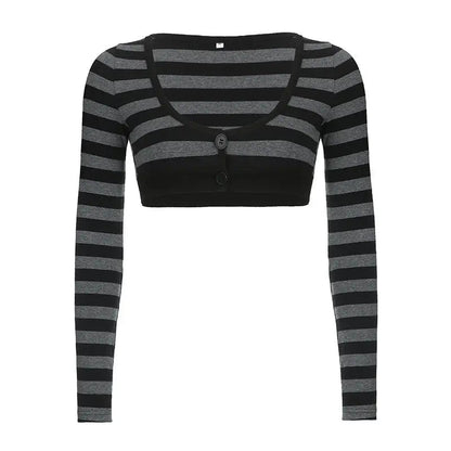 Free Shipping For 'Bad Idea' Striped Long Sleeves Crop Top