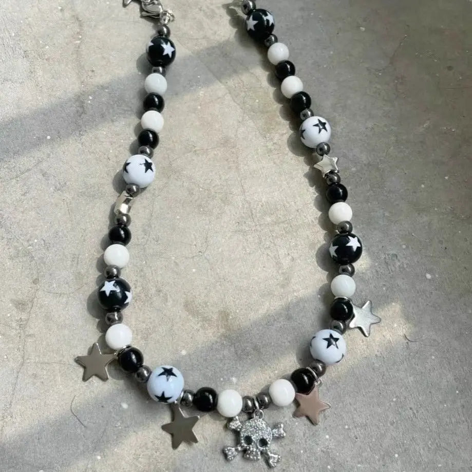 Free Shipping For 'Baddies Alert' Black & White Handmade Skull Necklace