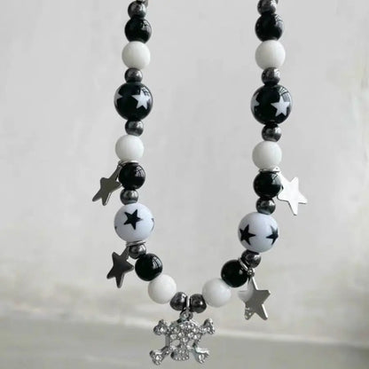 Free Shipping For 'Baddies Alert' Black & White Handmade Skull Necklace