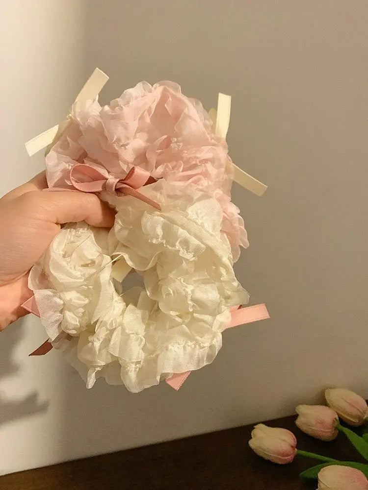 Free Shipping For 'Bakery Shop'Coqutte Ribbon Chiffon Ruffles Scrunchies Hairtie