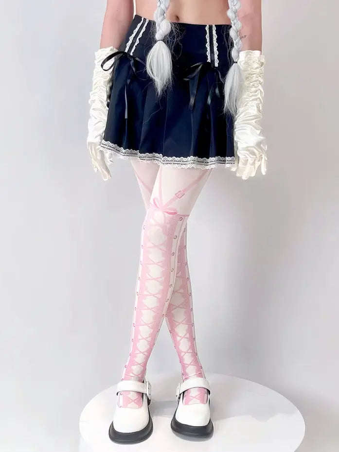 Free Shipping For 'Ballet Dancer' Pink Lace Up Lolita Tights