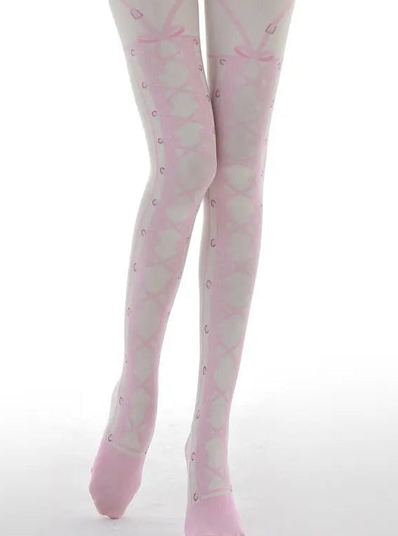 Free Shipping For 'Ballet Dancer' Pink Lace Up Lolita Tights