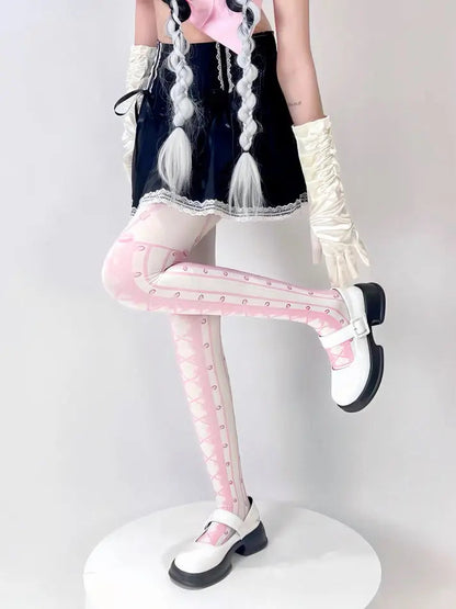 Free Shipping For 'Ballet Dancer' Pink Lace Up Lolita Tights