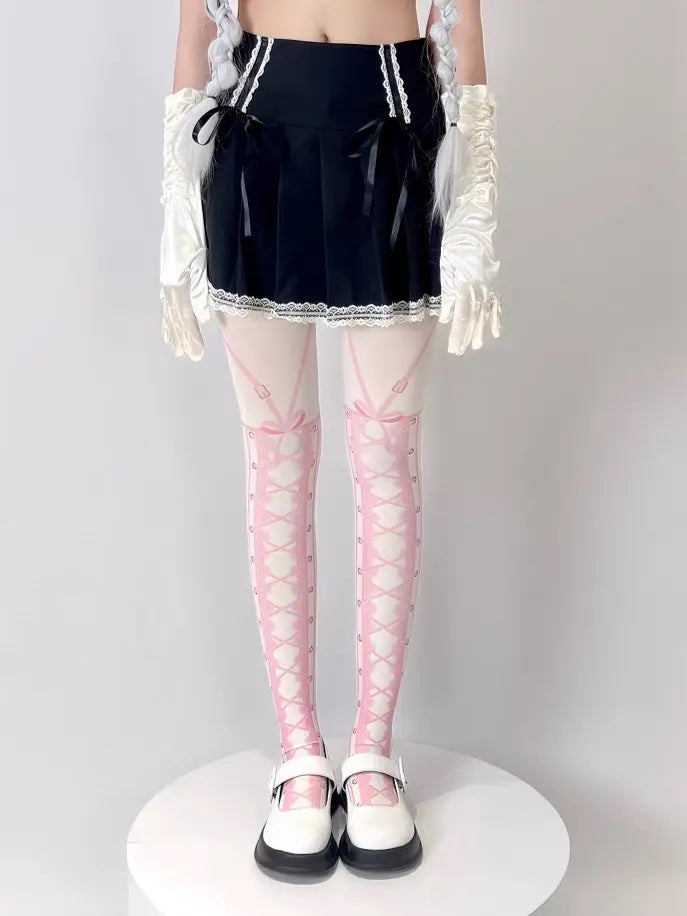 Free Shipping For 'Ballet Dancer' Pink Lace Up Lolita Tights