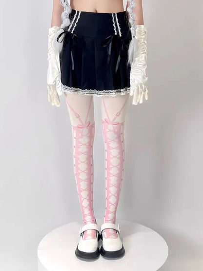 Free Shipping For 'Ballet Dancer' Pink Lace Up Lolita Tights