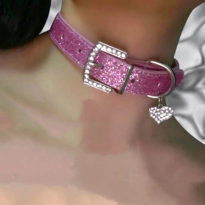 Free Shipping For 'Pink Slave' Bling Sequins Pink Choker