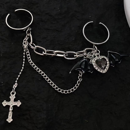 Free Shipping For 'Bat Doll' Kawaii Goth bat Wings & Cross Rings Set