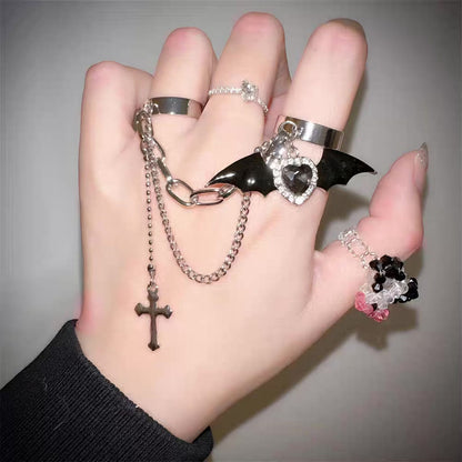 Free Shipping For 'Bat Doll' Kawaii Goth bat Wings & Cross Rings Set