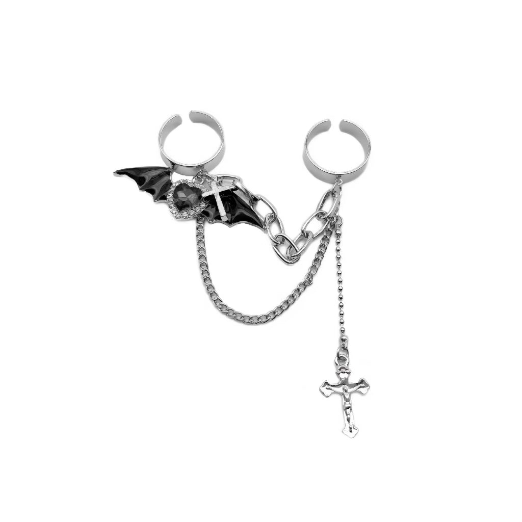 Free Shipping For 'Bat Doll' Kawaii Goth bat Wings & Cross Rings Set