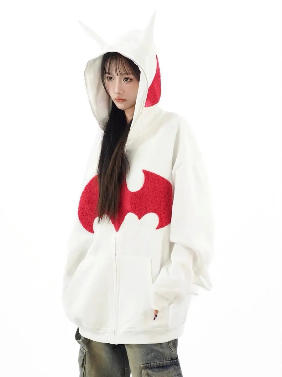 Free Shipping For 'Bat Girl' Dark Bats Zipped Oversized  Hoodie