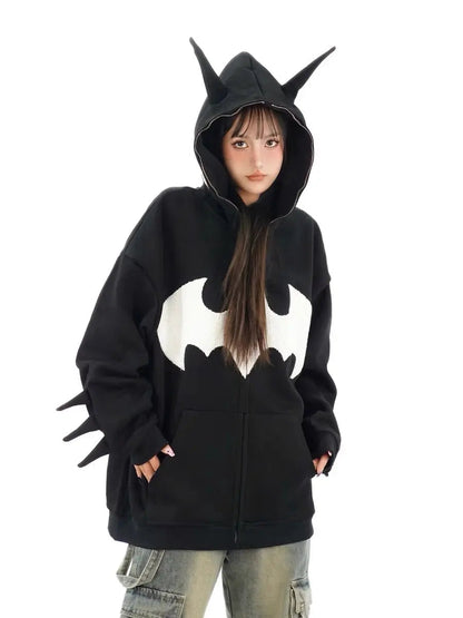 Free Shipping For 'Bat Girl' Dark Bats Zipped Oversized  Hoodie