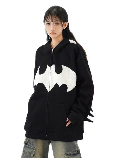 Free Shipping For 'Bat Girl' Dark Bats Zipped Oversized  Hoodie