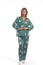 Free Shipping For Green Bear Print Silky Satin Pajamas Set