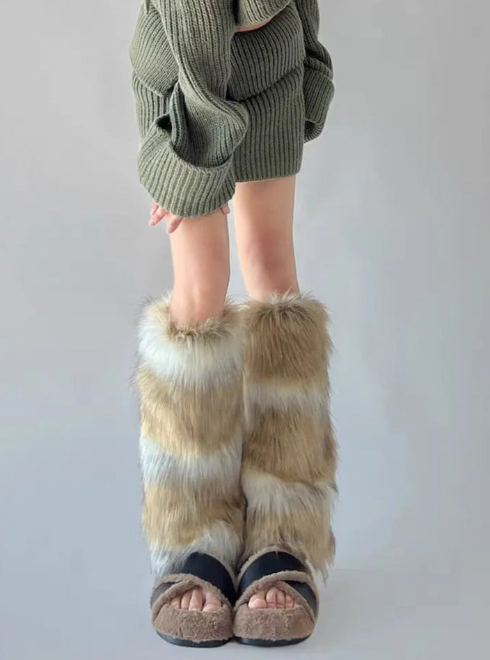 Free Shipping For 'Beasts' Aliyah Core Fluffy Vegan Faux Fur Leg Warmers