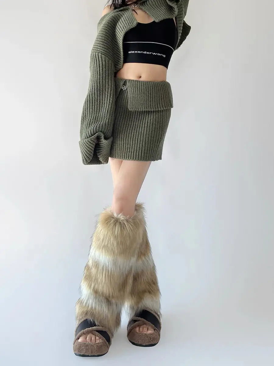 Free Shipping For 'Beasts' Aliyah Core Fluffy Vegan Faux Fur Leg Warmers