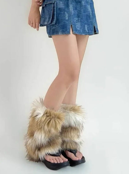 Free Shipping For 'Beasts' Aliyah Core Fluffy Vegan Faux Fur Leg Warmers