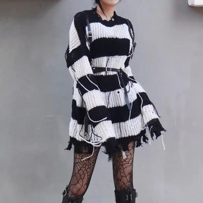 Free Shipping For 'Blight' Grunge Black & White Striped Sweater