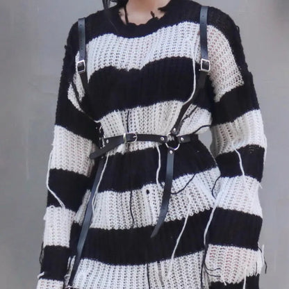 Free Shipping For 'Blight' Grunge Black & White Striped Sweater