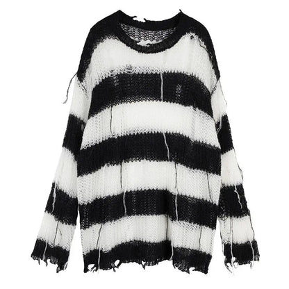 Free Shipping For 'Blight' Grunge Black & White Striped Sweater