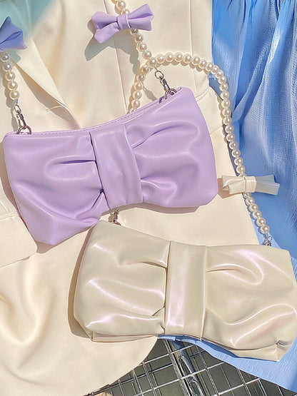 Free Shipping For 'Blur' Coquette Bowtie Shape Pearl Straps Crossbody Bag