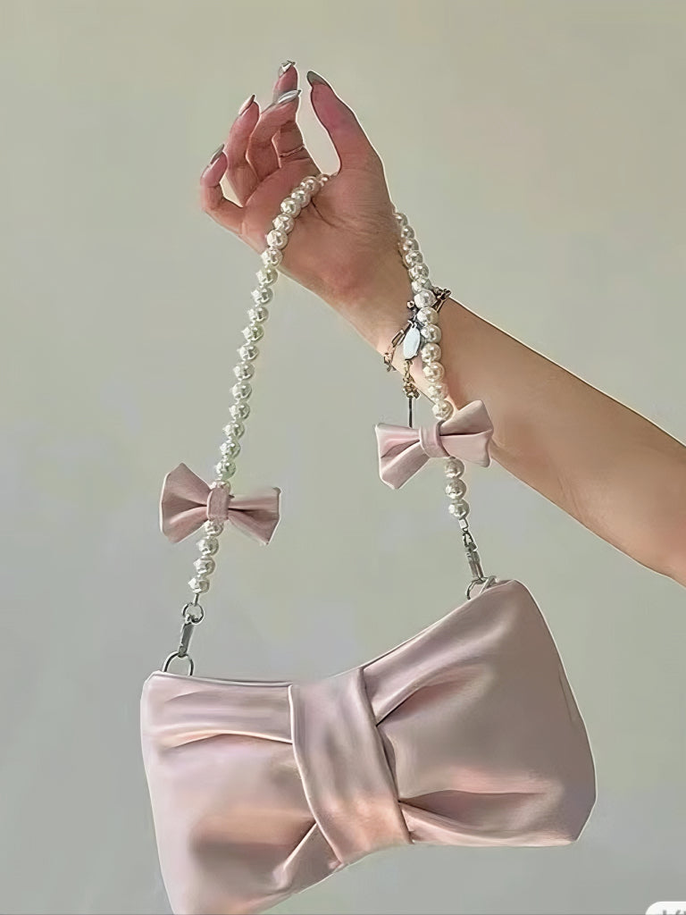 Free Shipping For 'Blur' Coquette Bowtie Shape Pearl Straps Crossbody Bag