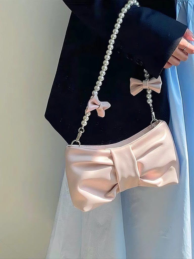 Free Shipping For 'Blur' Coquette Bowtie Shape Pearl Straps Crossbody Bag