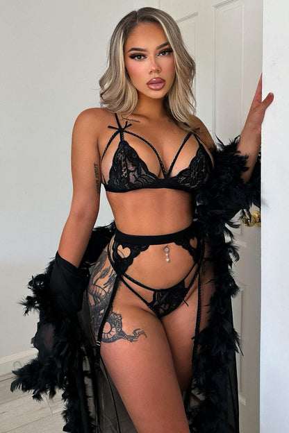 Sexy Lace 3 Piece Garter Set - Black