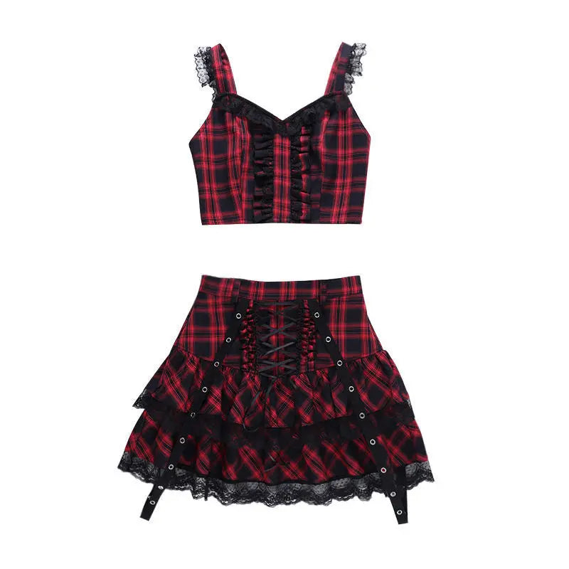 Free Shipping For 'BonBon' Red Plaid Two-Piece Suit