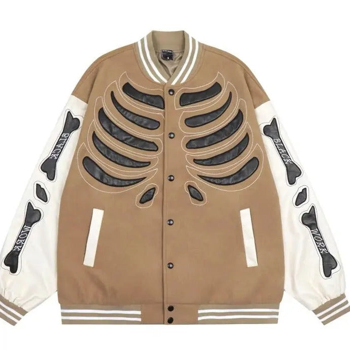 Free Shipping For 'Bone Lab' Patchwork PU Leather Bomber Jacket