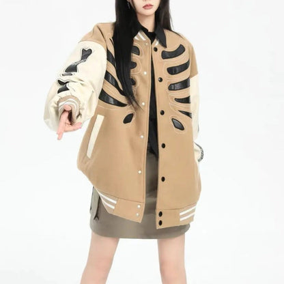 Free Shipping For 'Bone Lab' Patchwork PU Leather Bomber Jacket