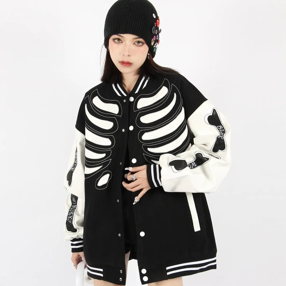 Free Shipping For 'Bone Lab' Patchwork PU Leather Bomber Jacket