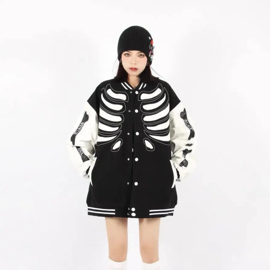 Free Shipping For 'Bone Lab' Patchwork PU Leather Bomber Jacket