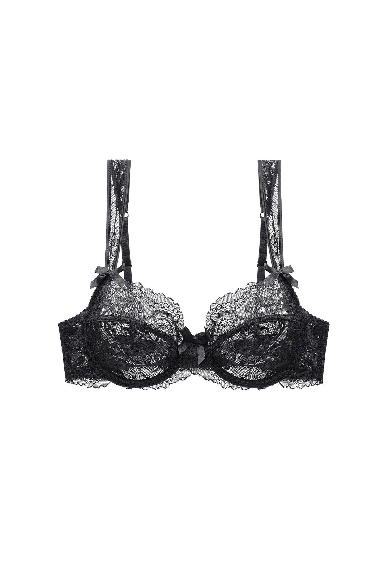 Free Shipping For Sexy Black Floral Lace Trim Underwire Bra Lingerie