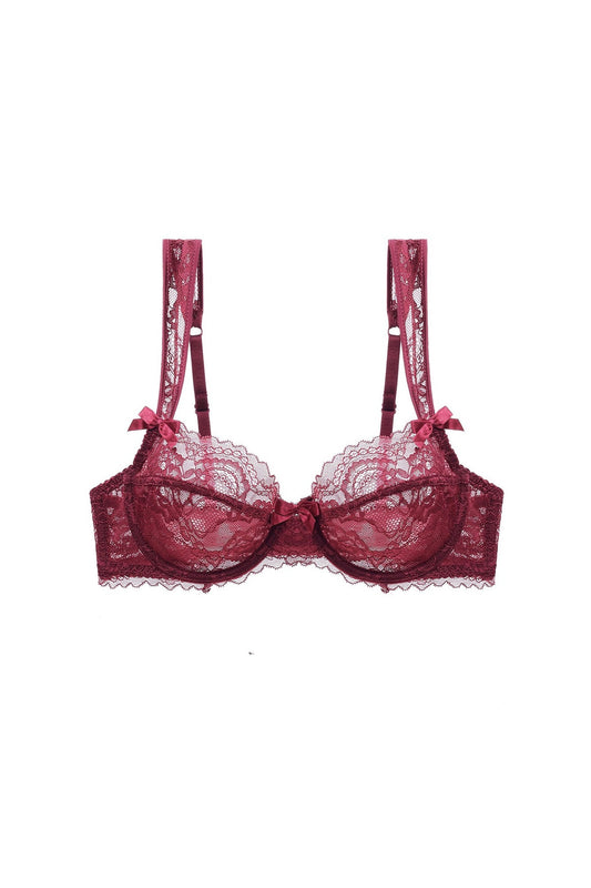 Free Shipping For Sexy Red Floral Lace Trim Underwire Bra Lingerie