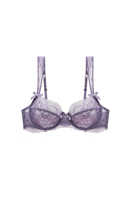 Free Shipping For Sexy Purple Floral Lace Trim Underwire Bra Lingerie