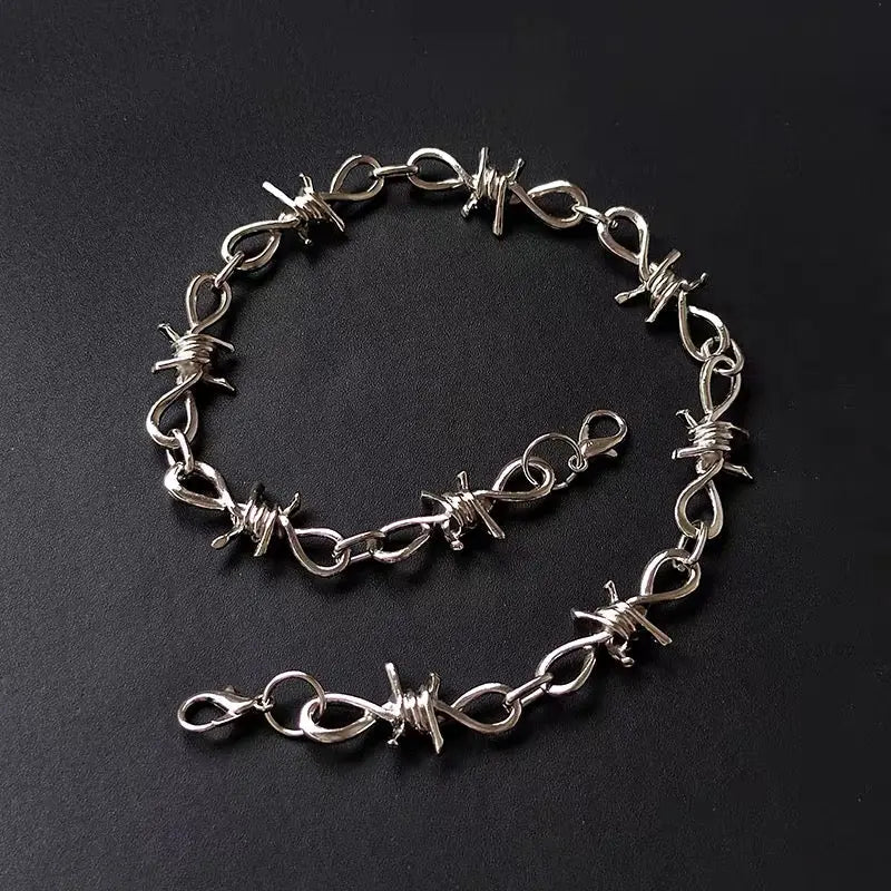 Free Shipping For 'Bramble' Punk Thorns Silver Metal Necklace Bracelet Set