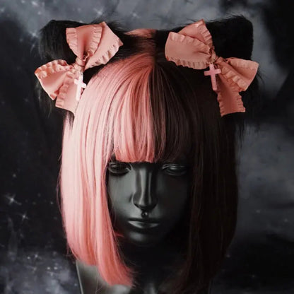 Free Shipping For Cat Ears E-girl Pink Bow Hair Pins