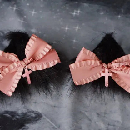 Free Shipping For Cat Ears E-girl Pink Bow Hair Pins